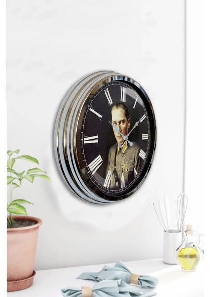 40 cm Metal Atatürk Kadranlı Metal Duvar Saati