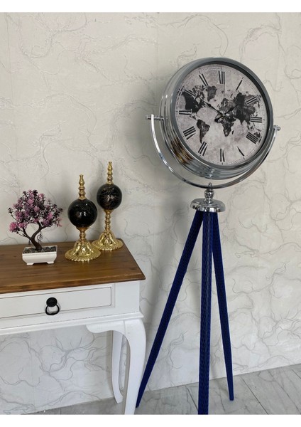 150 cm Dekoratif Tripod Ayaklı Metal Krom Kaplama Saat