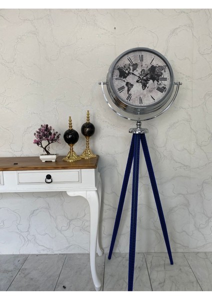 150 cm Dekoratif Tripod Ayaklı Metal Krom Kaplama Saat
