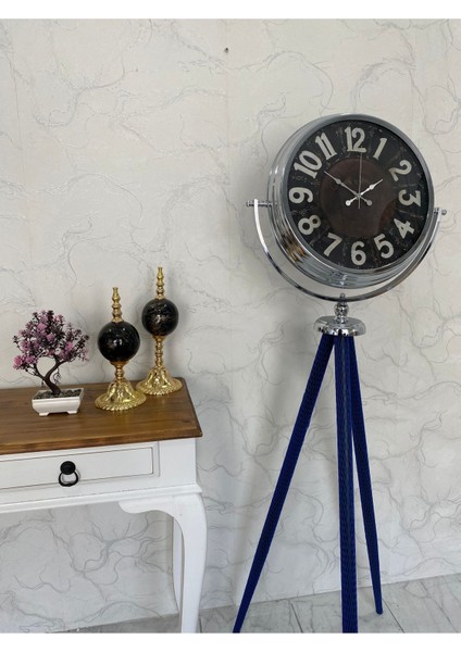 150 cm Dekoratif Tripod Ayaklı Metal Krom Kaplama Saat
