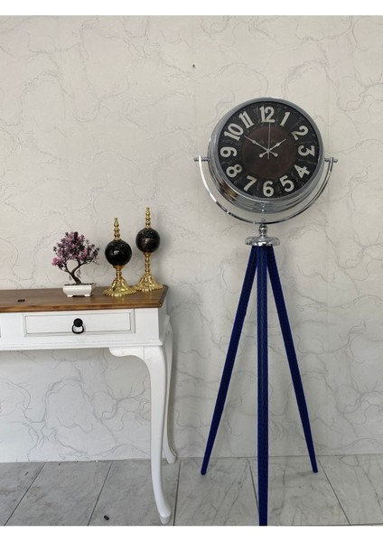 150 cm Dekoratif Tripod Ayaklı Metal Krom Kaplama Saat