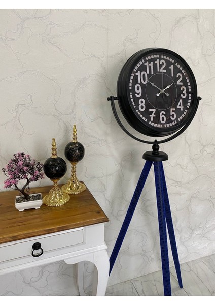 150 cm Dekoratif Tripod Ayaklı Tüm Aksamları Metal Siyah Renk Saat