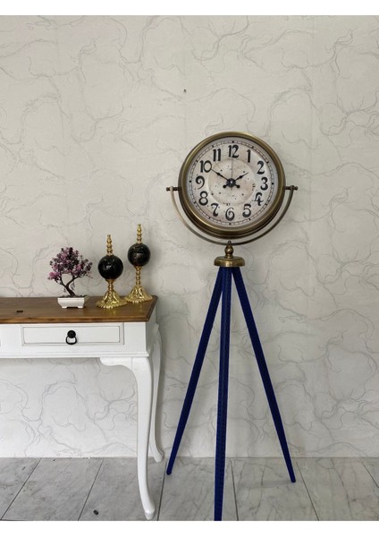 150 cm Dekoratif Tripod Ayaklı Metal Eskitme Kaplama Saat