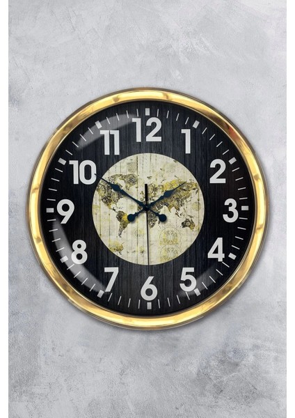 40 cm Metal Düz Rakam Dünya Haritası Kadranlı Modern Dekoratif Lüks Duvar Saati