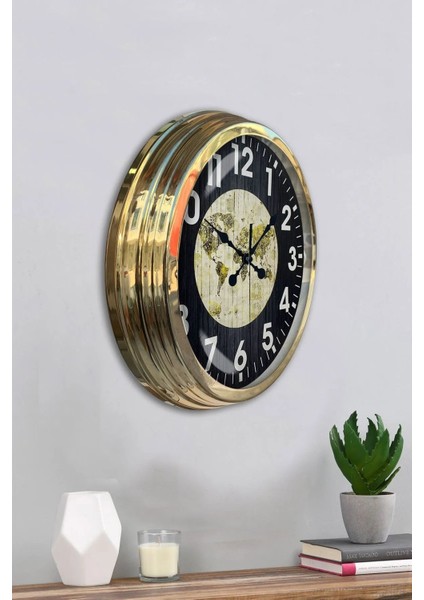 40 cm Metal Düz Rakam Dünya Haritası Kadranlı Modern Dekoratif Lüks Duvar Saati