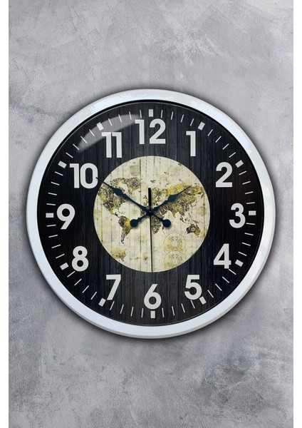 40 cm Metal Düz Rakam Dünya Haritası Kadranlı Modern Dekoratif Lüks Duvar Saati