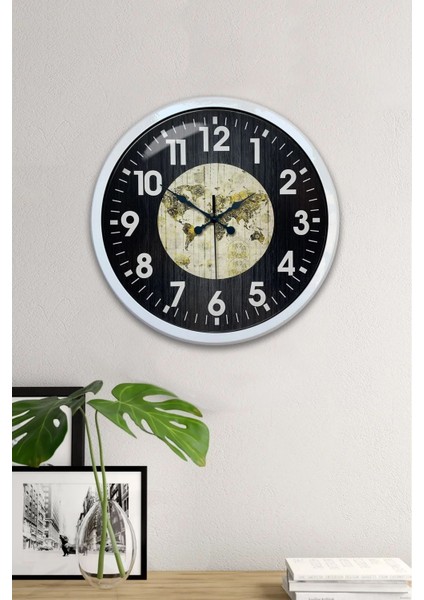 40 cm Metal Düz Rakam Dünya Haritası Kadranlı Modern Dekoratif Lüks Duvar Saati fırsatları