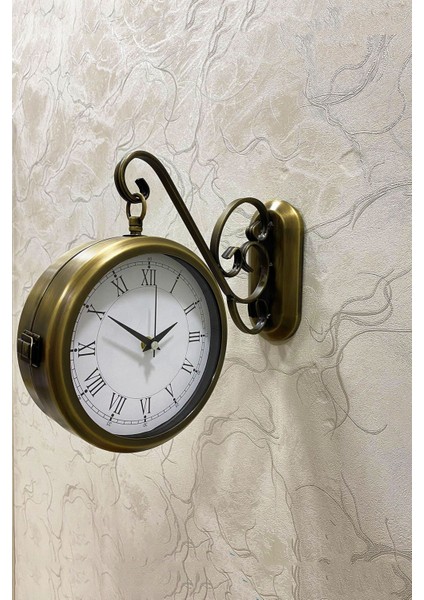36X25 cm Eskitme Metal Çift Taraflı Istasyon Model Duvar Saati