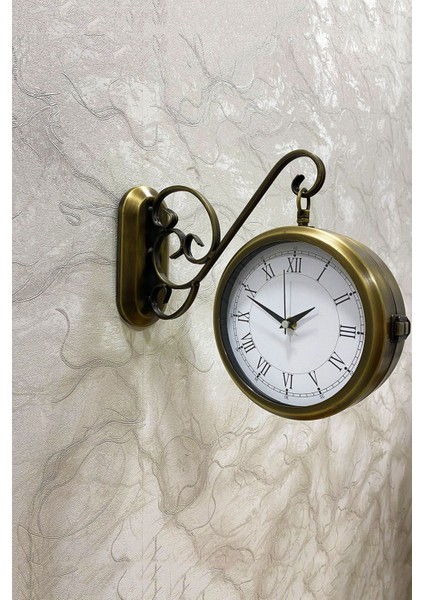 36X25 cm Eskitme Metal Çift Taraflı Istasyon Model Duvar Saati fiyatları