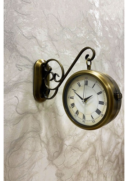 36X25 cm Eskitme Metal Çift Taraflı Istasyon Model Duvar Saati fiyatları