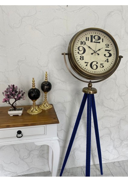 150 cm Dekoratif Tripod Ayaklı Metal Eskitme Kaplama Saat