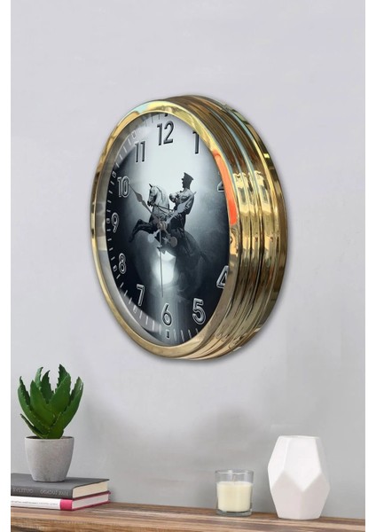 40 cm Metal Düz Rakamlı Mustafa Kemal Atatürk Kadranlı Lüks Duvar Saati