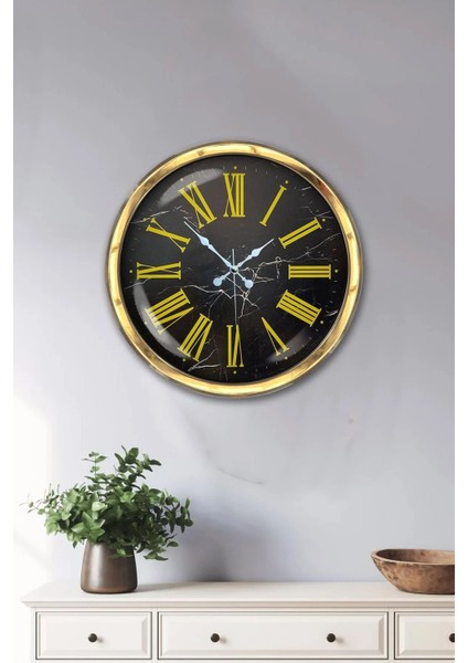40 cm Metal Romen Rakamlı Siyah Kadran Modern Dekoratif Lüks Duvar Saati