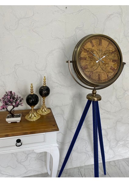 150 cm Dekoratif Tripod Ayaklı Metal Eskitme Kaplama Saat