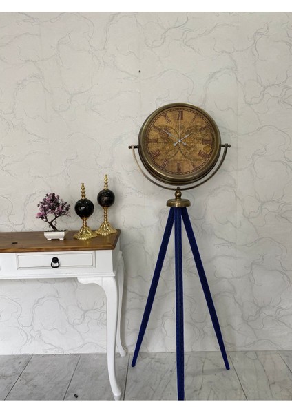 150 cm Dekoratif Tripod Ayaklı Metal Eskitme Kaplama Saat