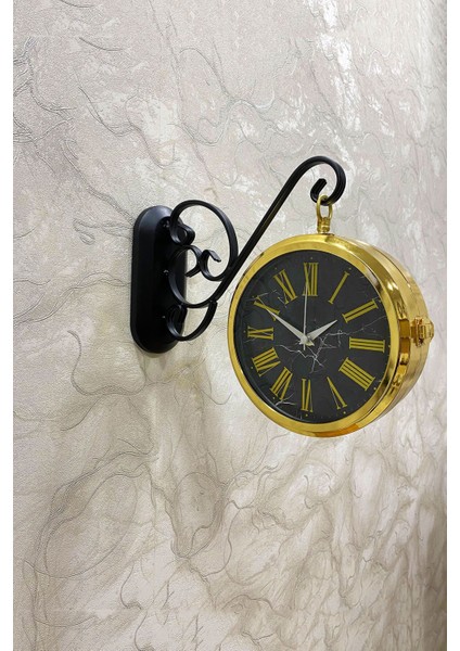36X25 cm Gold Metal Çift Taraflı Istasyon Model Duvar Saati fiyatları