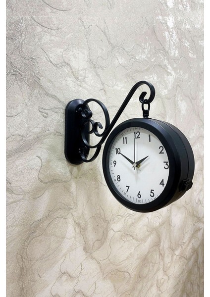 36X25 cm Siyah Metal Çift Taraflı Istasyon Model Duvar Saati fiyatları