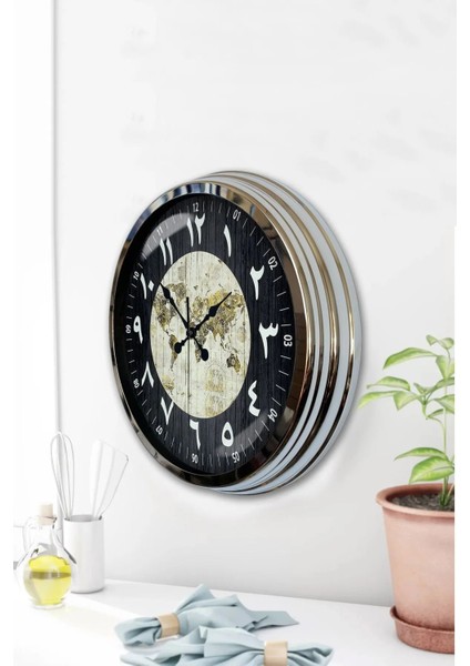 40 cm Metal Arapça-Farsça Rakamlı Dünya Haritası Kadranlı Modern Dekoratif Lüks Duvar Saati fiyatları
