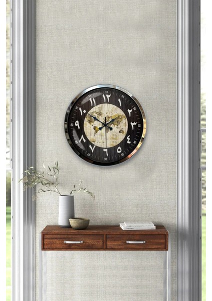 40 cm Metal Arapça-Farsça Rakamlı Dünya Haritası Kadranlı Modern Dekoratif Lüks Duvar Saati fırsatları