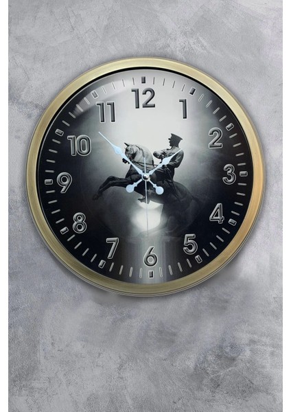 40 cm Metal Düz Rakamlı Mustafa Kemal Atatürk Kadranlı Lüks Duvar Saati