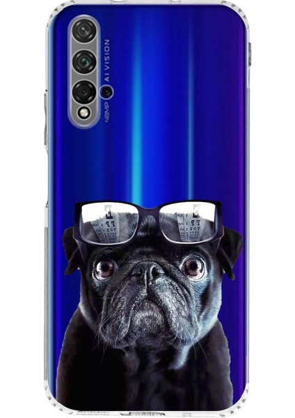 Honor 20 ile Uyumlu Köpek 3 Kamera Korumalı Şeffaf Kılıf