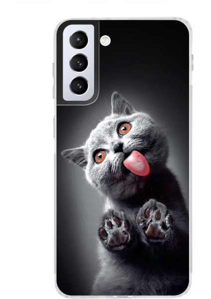 Samsung Galaxy S21 Plus ile Uyumlu Kedi 2 Kamera Korumalı Şeffaf Kılıf