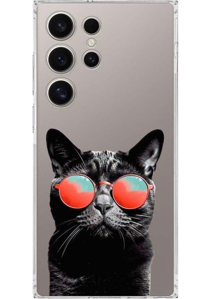 Printify Samsung Galaxy S24 Ultra ile Uyumlu Kedi 3 Kamera Korumalı Şeffaf Kılıf