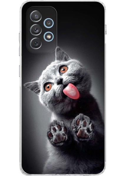 Samsung Galaxy A53 ile Uyumlu Kedi 2 Kamera Korumalı Şeffaf Kılıf