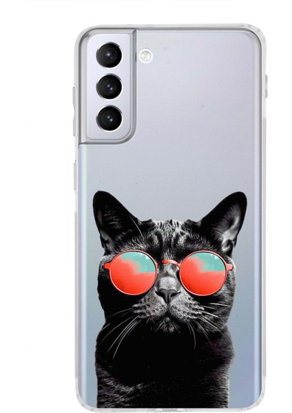 Samsung Galaxy S21 Plus ile Uyumlu Kedi 3 Kamera Korumalı Şeffaf Kılıf