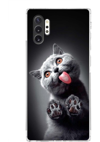 Samsung Galaxy Note 10 Plus ile Uyumlu Kedi 2 Kamera Korumalı Şeffaf Kılıf