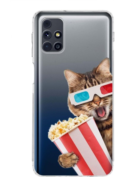 Samsung Galaxy M31S ile Uyumlu Kedi 1 Kamera Korumalı Şeffaf Kılıf