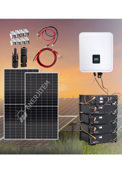Hibrit Akülü 10 Kw Güneş Enerjisi Solar Paket,tüm Malzemeler,konstrüksiyon Dahil,hibrit Inverter
