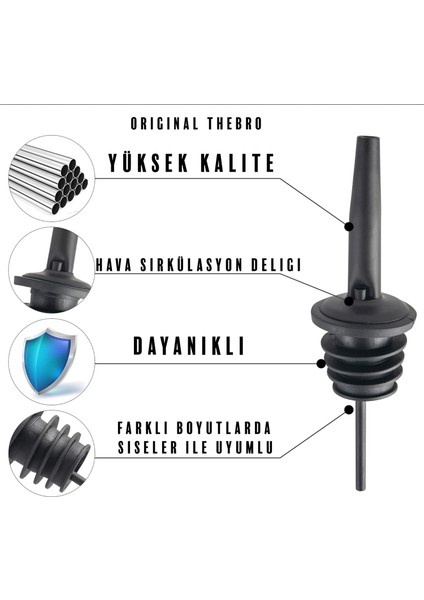 2 Adet Mat Siyah Metal Paslanmaz Çelik Şişe Dökücü-Şişe Tıpası-Şişe Ucu