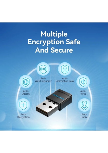 Wifi Adaptörü CE/FC/ROHS Lisanslı Süper Hızlı 5Ghz 650Mbps/433Mbps/2.4Ghz 133Mbps Çift Bant Anti Hacker Özellikli Wifi Adaptör Yeni Nesil
