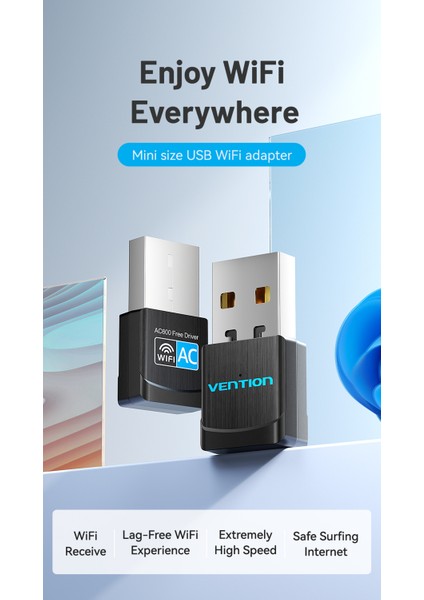 Wifi Adaptörü CE/FC/ROHS Lisanslı Süper Hızlı 5Ghz 650Mbps/433Mbps/2.4Ghz 133Mbps Çift Bant Anti Hacker Özellikli Wifi Adaptör Yeni Nesil