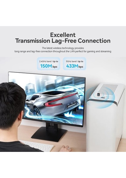 Wifi Adaptörü CE/FC/ROHS Lisanslı Süper Hızlı 5Ghz 650Mbps/433Mbps/2.4Ghz 133Mbps Çift Bant Anti Hacker Özellikli Wifi Adaptör Yeni Nesil