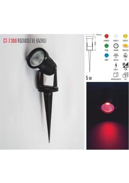 Ct 7300 5 W Rozanslı ve Kazıklı Bahçe Armatür Günışığı 3200K fiyatları