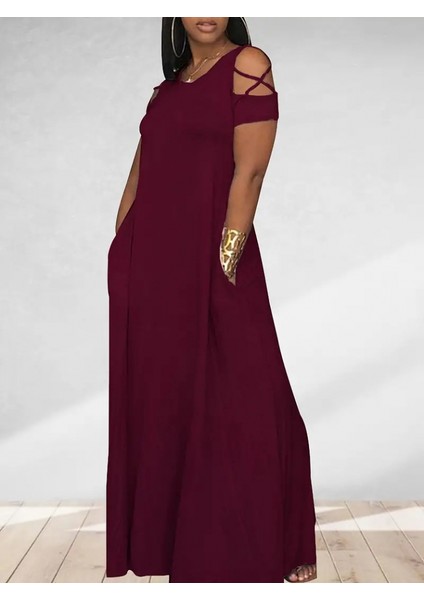 Kadın Kısa Kollu Omuz Çapraz Ip Detay Uzun Cepli Viskon Elbise fiyatları