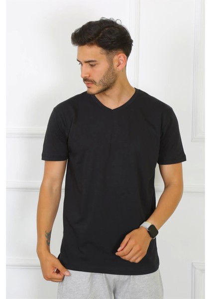 Modlive- Erkek Siyah %100 Pamuklu T-Shirt 27486