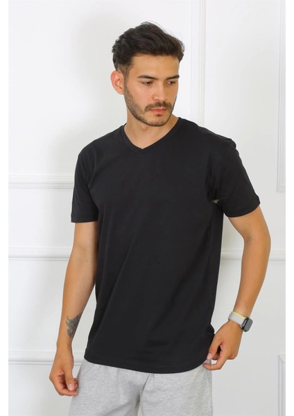 Modlive- Erkek Siyah %100 Pamuklu T-Shirt 27486