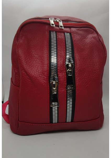 Fermuar Detaylı Yumuşak Deri Kadın Sırt Çantası