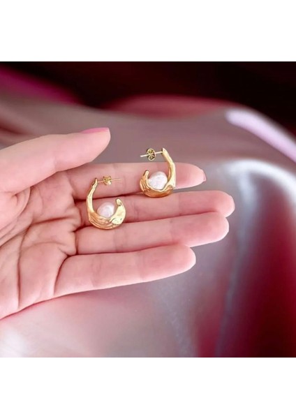 18K Altın Kaplama Okyanus Incisi Özel Tasarım Gümüş Küpe