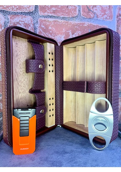 Puro Çantası Lüks Seyahat Humidoru %100 Deri 3'lü Set( Puro Makası, Puro Çakmağı, Humidor) fırsatları