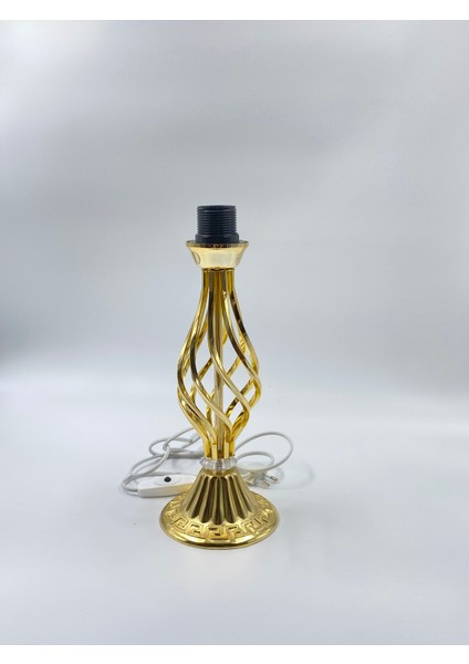 Burgulu Gold Renk Metal Ayaklı Modern Hasır Örgülü Bej Abajur