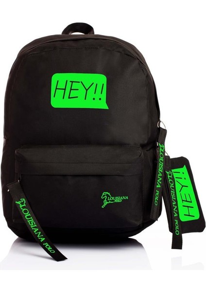 Laptop Bölmeli Okul Çantası Hey!!! Siyah Yeşil 1525