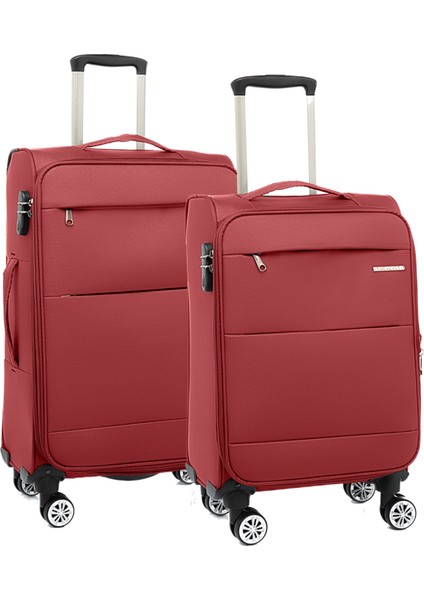 2'li Valiz Seti Büyük ve Orta Boy Lüx Kumaş Valiz Bordo 2082