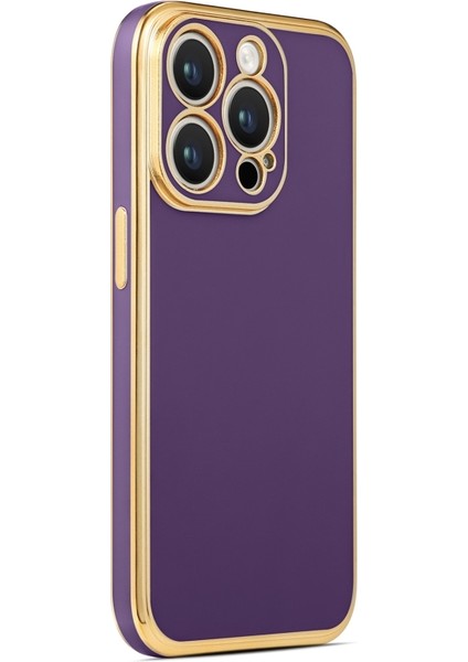 iPhone 14 Pro Parlak Yapılı ve Kenarları Altın Görünümlü Şık Bark Premium Silikon Kılıf