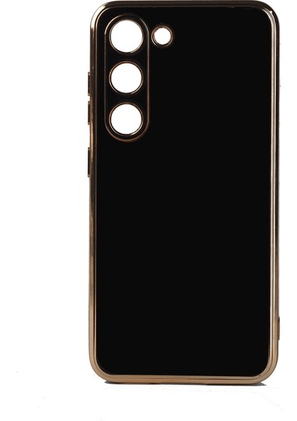 Samsung Galaxy S23 Plus Parlak Yapılı ve Kenarları Altın Görünümlü Şık Bark Premium Silikon Kılıf