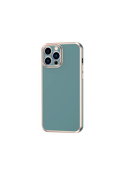 iPhone 13 Pro Parlak Yapılı ve Kenarları Altın Görünümlü Şık Bark Premium Silikon Kılıf