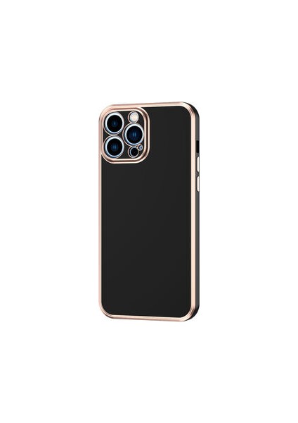 iPhone 12 Pro Parlak Yapılı ve Kenarları Altın Görünümlü Şık Bark Premium Silikon Kılıf